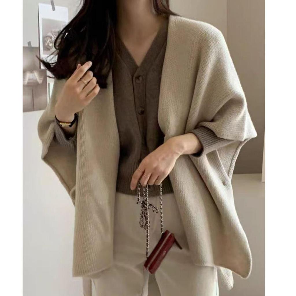 Women's Chic Layered Knitwear: Autumn and Winter Loose Shawl Sweater Coat