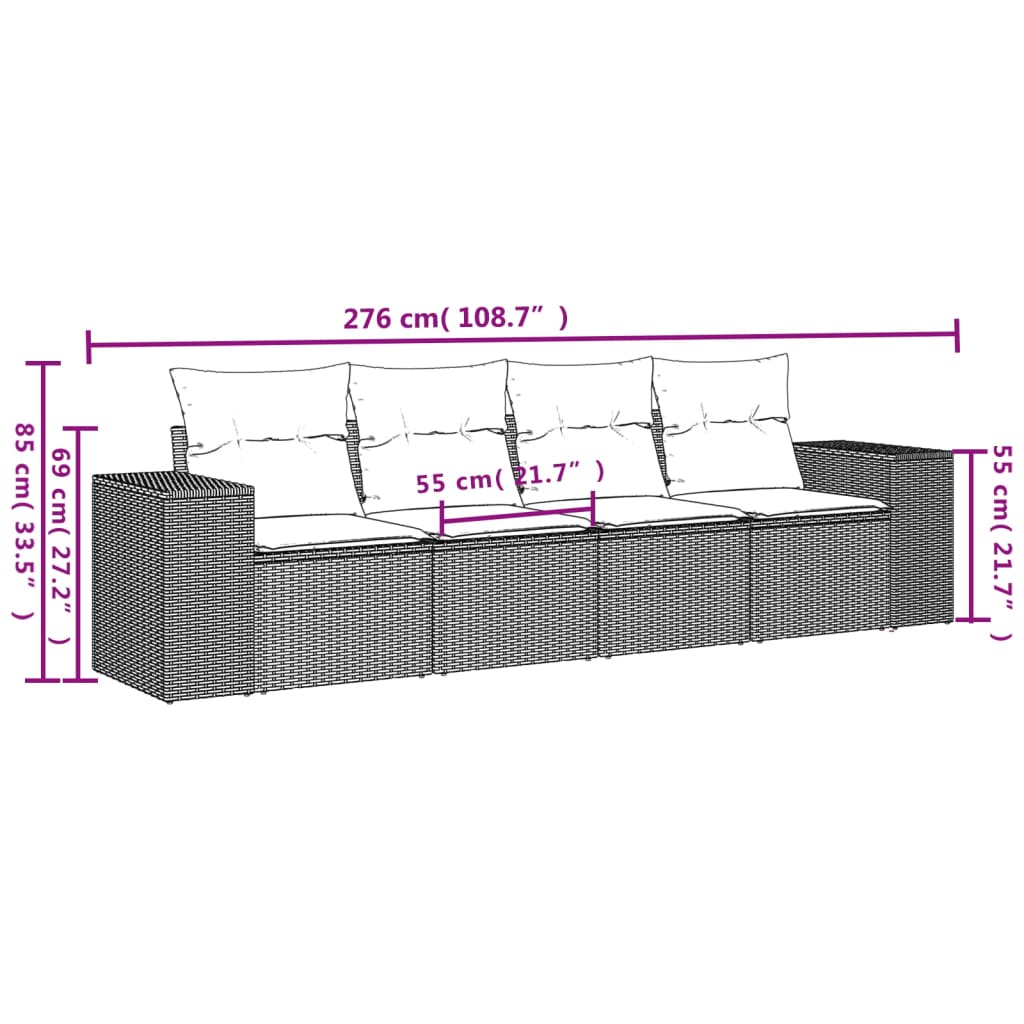 Vidaxl 4-Cz. Garden Lounge Set, Cushions, Black PE Rattan