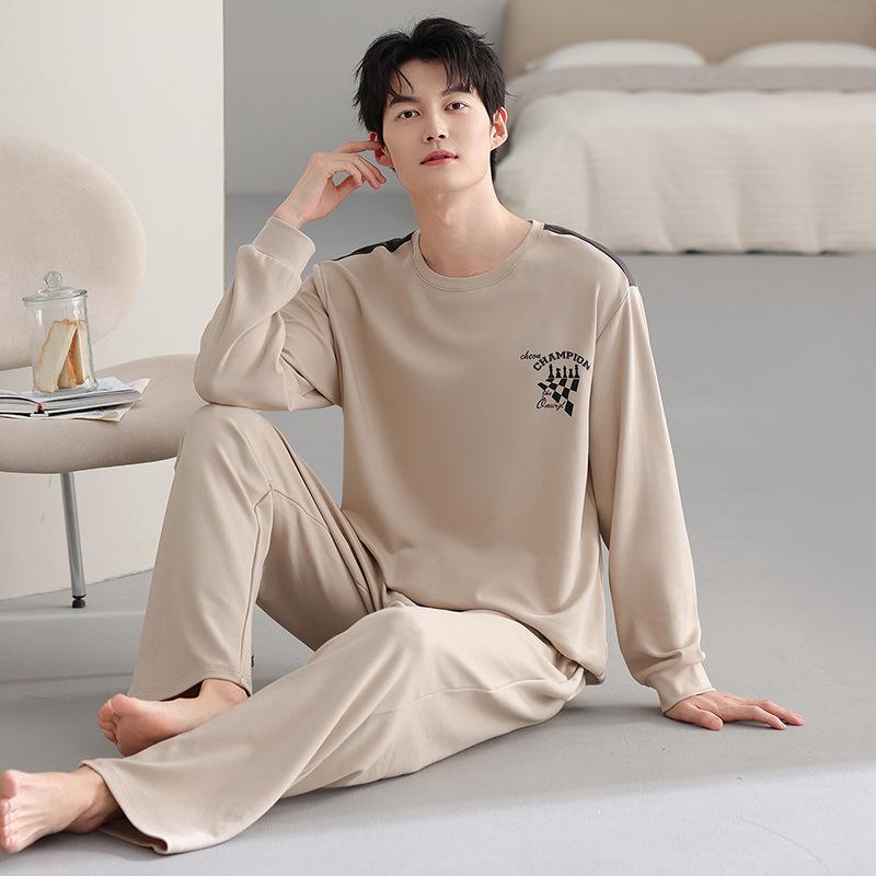 Spring And Autumn Pajamas Men'S Pure Cotton Long-Sleeved Pullover Can Be Worn Outside Autumn And Winter Men'S Casual Loose Plus Size Loungewear