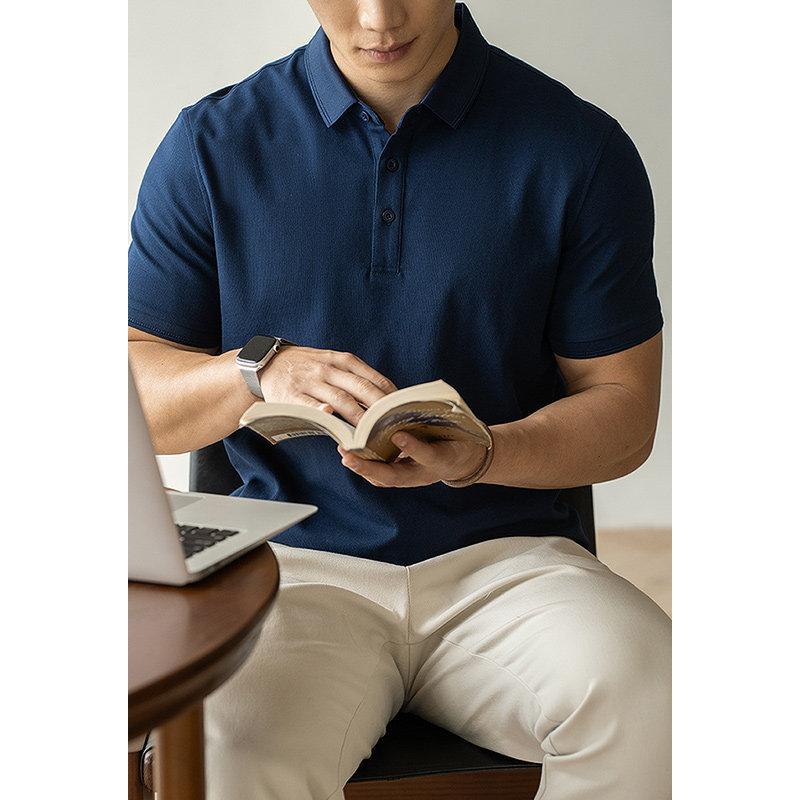 Mens Solid Pique Cotton Short Sleeve Polo Shirt Old Money Casual Top M 17092A синий