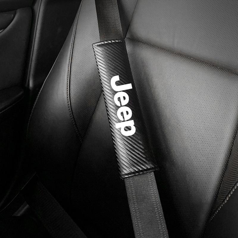 CNF1 2pcs Carbon Fiber Leather Safety Belt Shoulder Cover Accessories For Jeep Renegade Wrangler JK Gladiator Grand Cherokee Compass