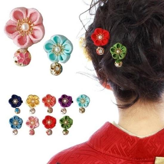 

Set of 10 flower hair ornaments with of each 2 of 9 pink Hair hair graduation Japanese JAPAN [Crepe, plain, bell] (1 color, only) clips, accessories,