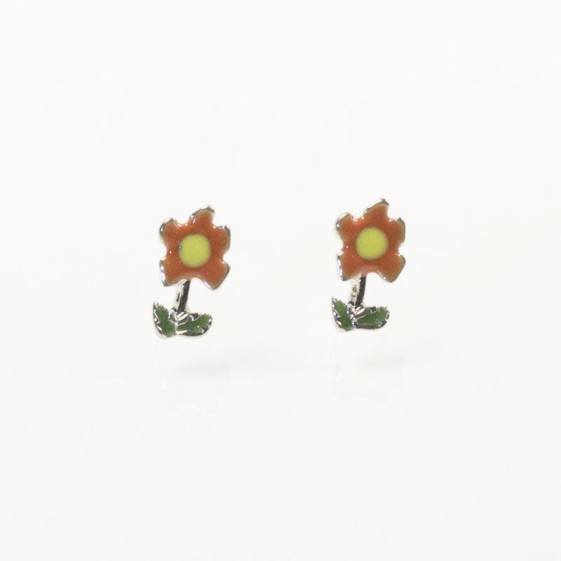 

S925 silver needle French retro light pink dripping oil flower stud earrings small earrings personalized earrings ins style women s models срібний