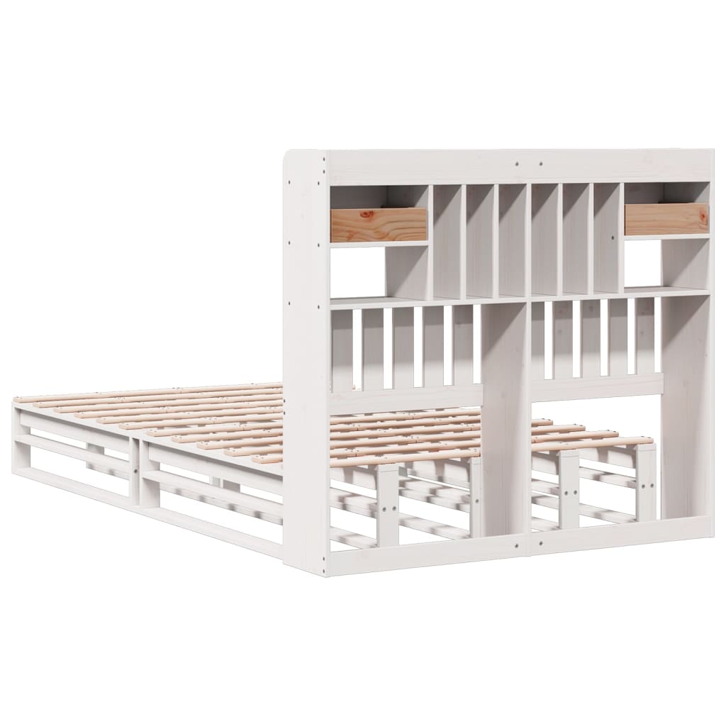 Solid Wood Bed with Shelf Without Mattress White 135x190 cm Pine