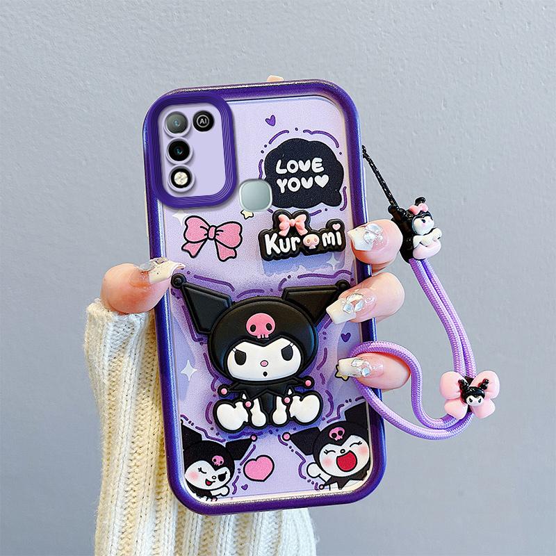 KEYSION Shockproof Case for Infinix Hot 11 Play with Lanyard Silicone Cute 3D Cartoon Doll Phone Cover for Infinix Hot 9 10 Play