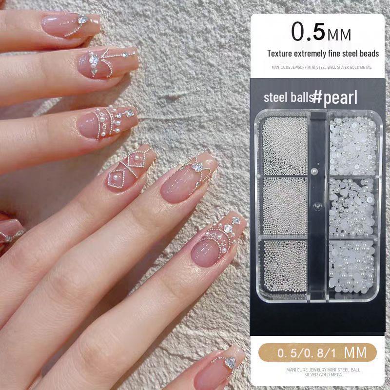 

Nail Art Silver and Gold Steel Balls with White Pearl Embellishments for DIY Decor