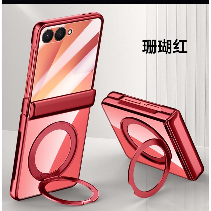 Electroplated Clear Phone Case Galaxy Z Flip7 All-Inclusive Shockproof Rotating Magnetic Stand Screen Protector Integrated