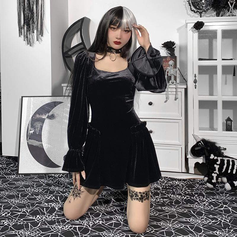 Buy Vintage Black Velvet Dress High 