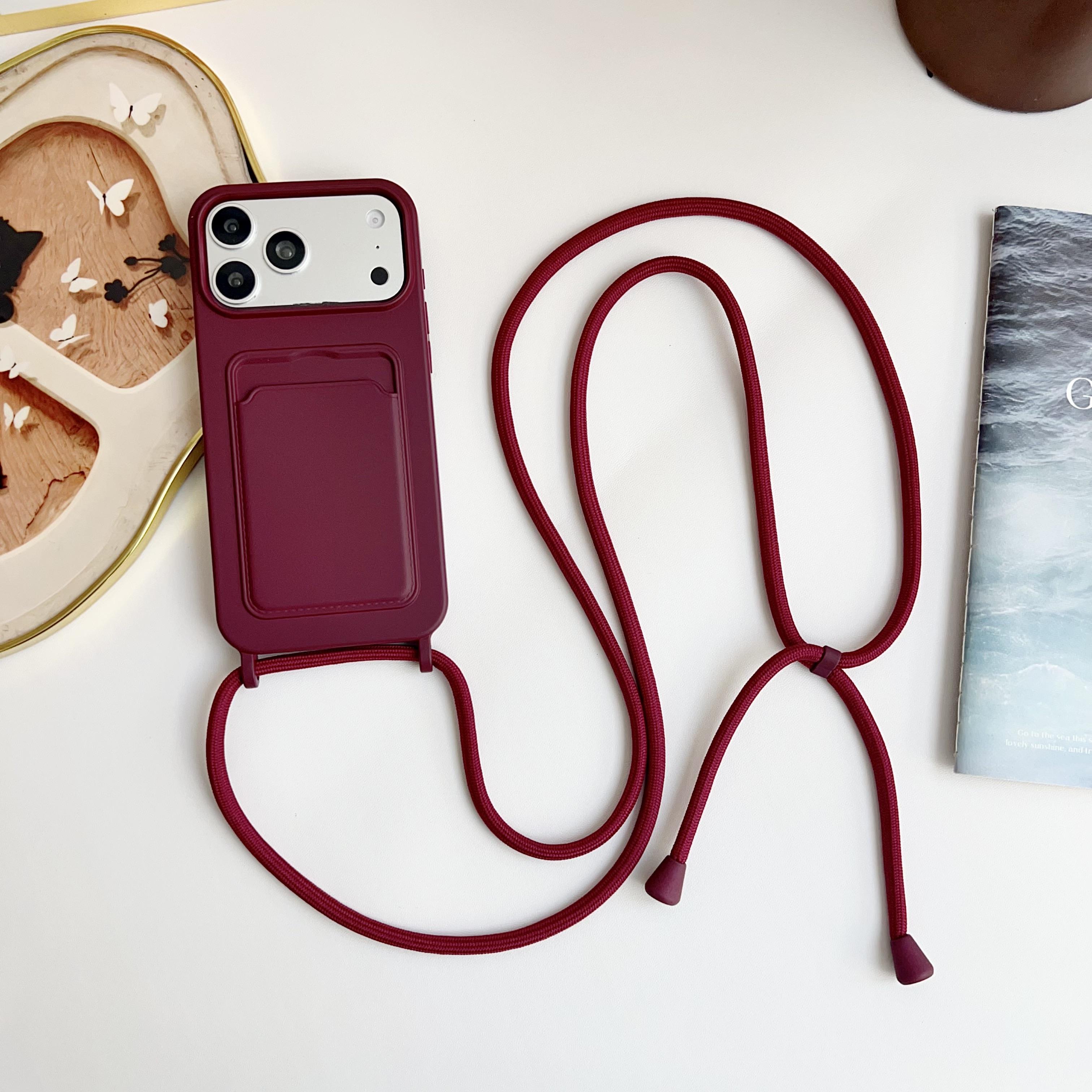 

Crossbody Lanyard Shoulder Strap Cards Solt Phone Case for iPhone 17 Pro Max 16 Plus 15 14 13 12 Soft Silicone Protector Cover iPhone 15 Pro Max кларет