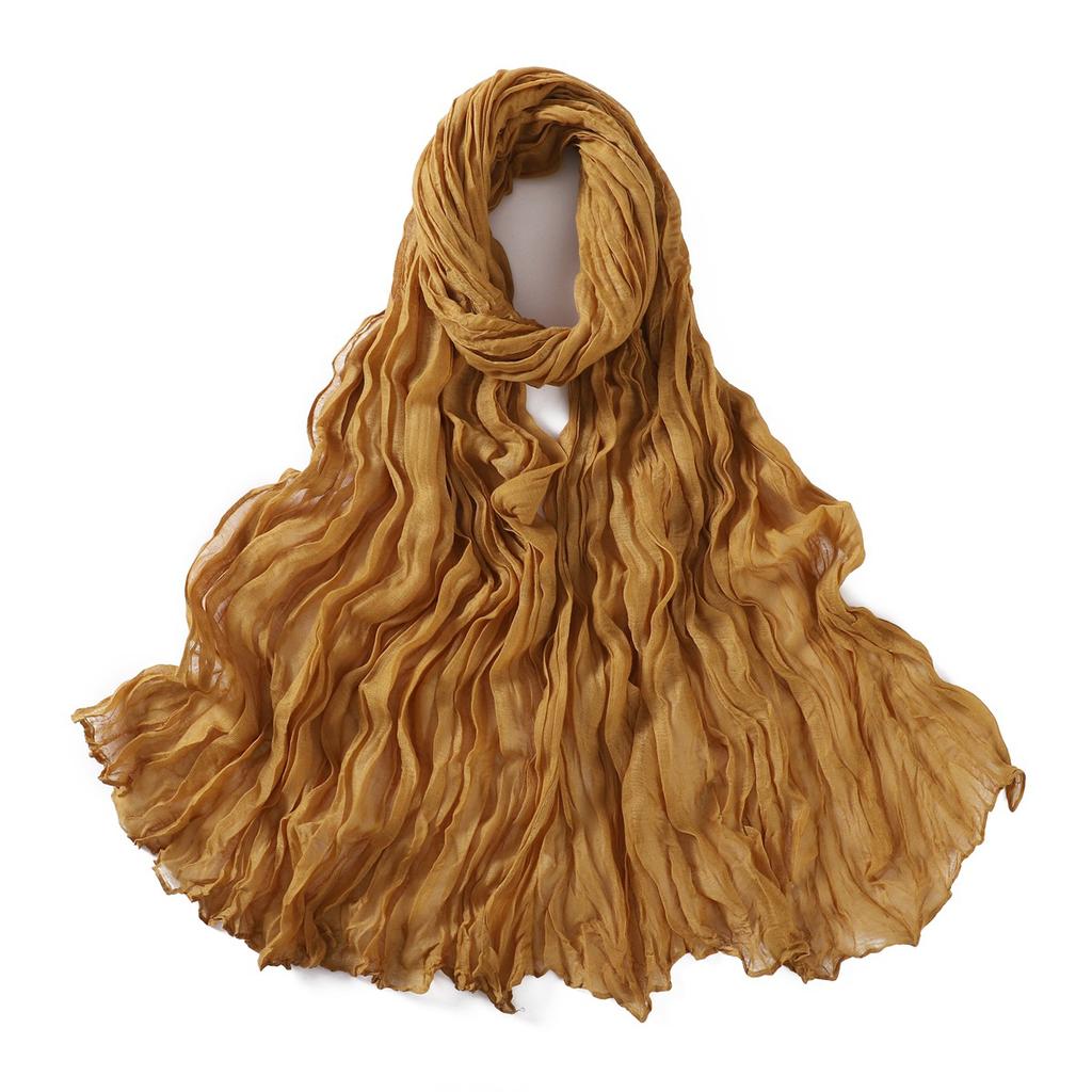 Autumn New Crumpled Scarf For Women Girls Students Solid Color Cotton Voile Thin Scarves Soft Knitting Shawl Female Wrap Shawls