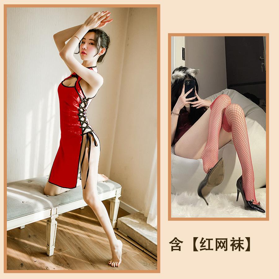 Sex Underwear Hollow Split Strap Cheongsam Sexy Improved Uniform Republic of China Style Tight Hip Women's Suit