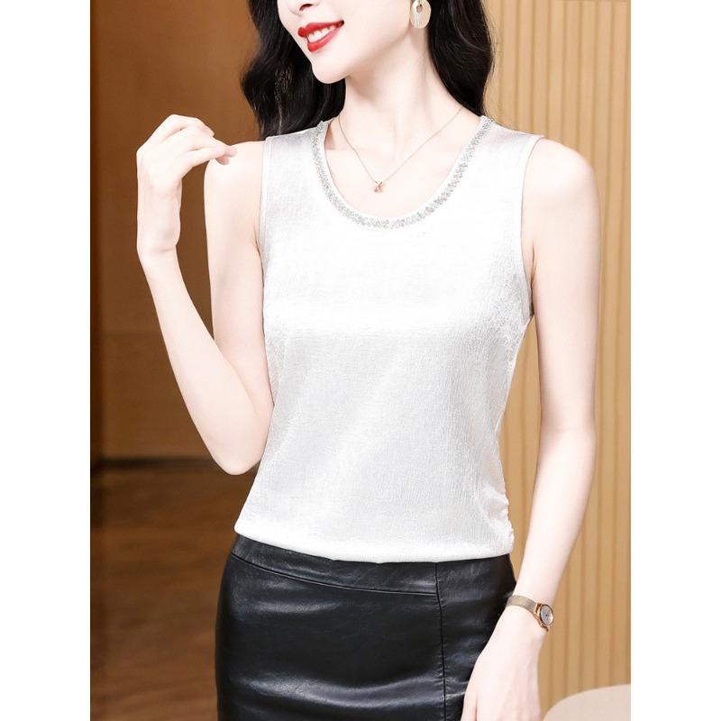 Korean Version of Latest Versatile Temperament Texture and Texture Heavy Industry Bead Vest Womens Off-shoulder Temperament Inner Sleeveless Base