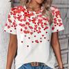 Dames Zomer T-shirt met Ronde Hals en Korte Mouwen met 3D Modieuze Liefdeshart Print Casual Top Machinewasbaar Geschikt voor Dagelijks Buiten Dragen