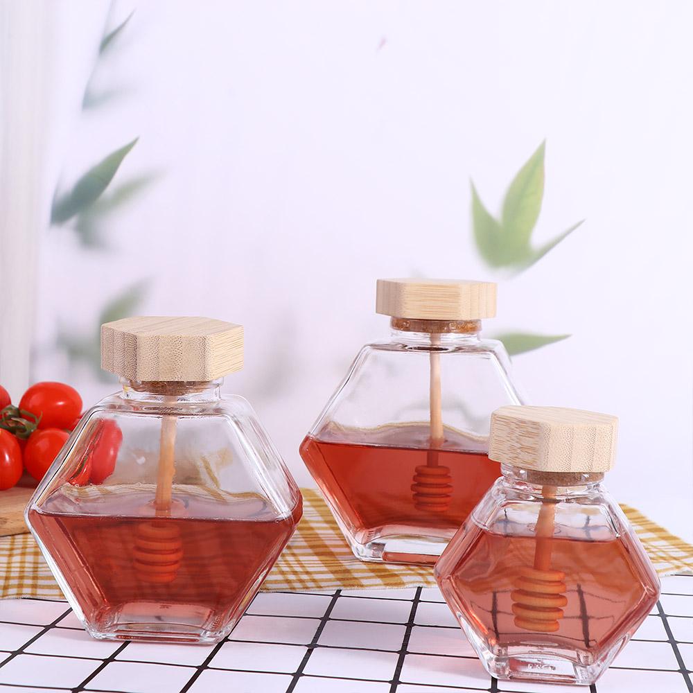 Home Kitchen Glass Transparent Cork Lid Storage Container Dispenser Honey Jar Honey Pot
