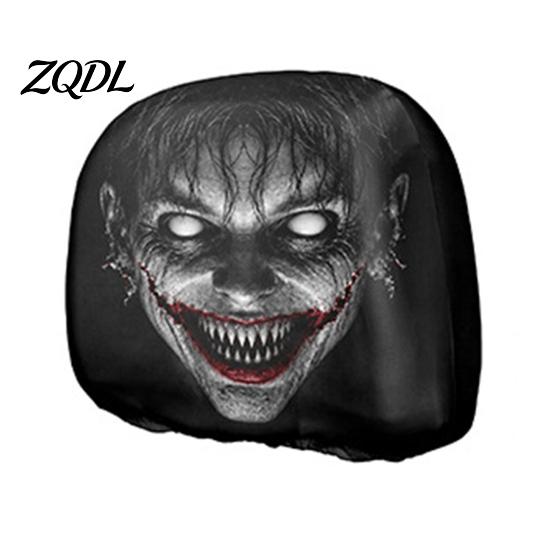 Eerie Car Interior Styling Realistic Horror Headrest Covers, Double Sided Scary Passenger Decorative Sleeves Illusion Seat Protector, Universal