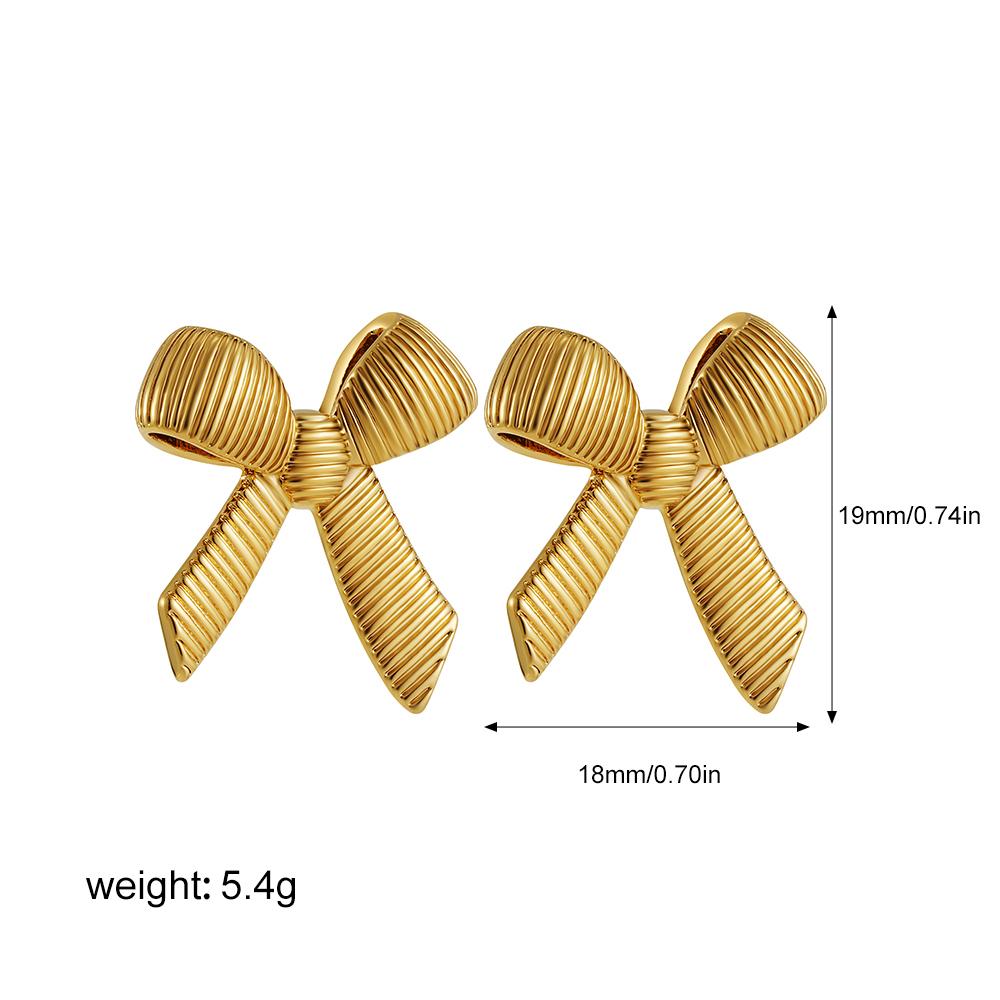 Fashion Striped Texture Bow Knot Stud Earrings for Women Gold Plated Stainless Steel BowKnot Waterproof Jewelry