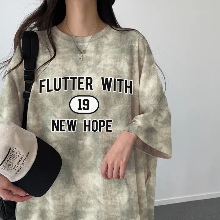 

Korean Striped Tie-Dye T-Shirt Dress - Casual Summer Mid-Length Plus Size, Women s Japanese Style Extra Large фіолетовий