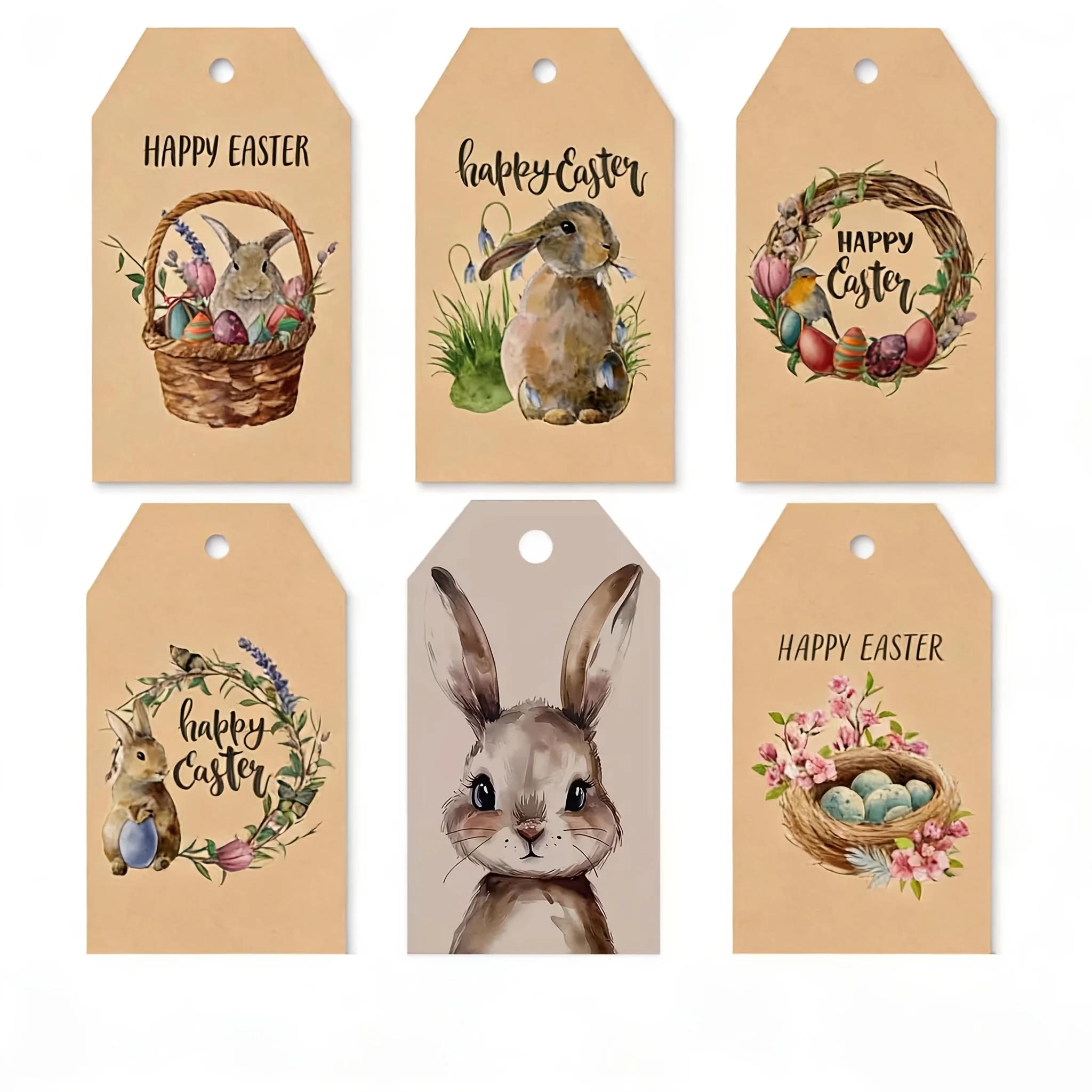 

2026 Latest Models 48Pcs Watercolor Bunny Face Tags with Twine for Easter Party Decoration others&others