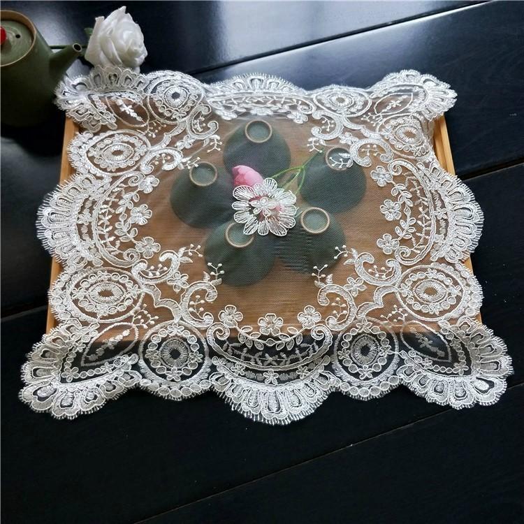

Square 40cm European-style Coaster Heat Retention Fabric Placemat Embroidered Tea Set Fruit Plate Vase Pad Dining Coffee Table Mat 40x40cm