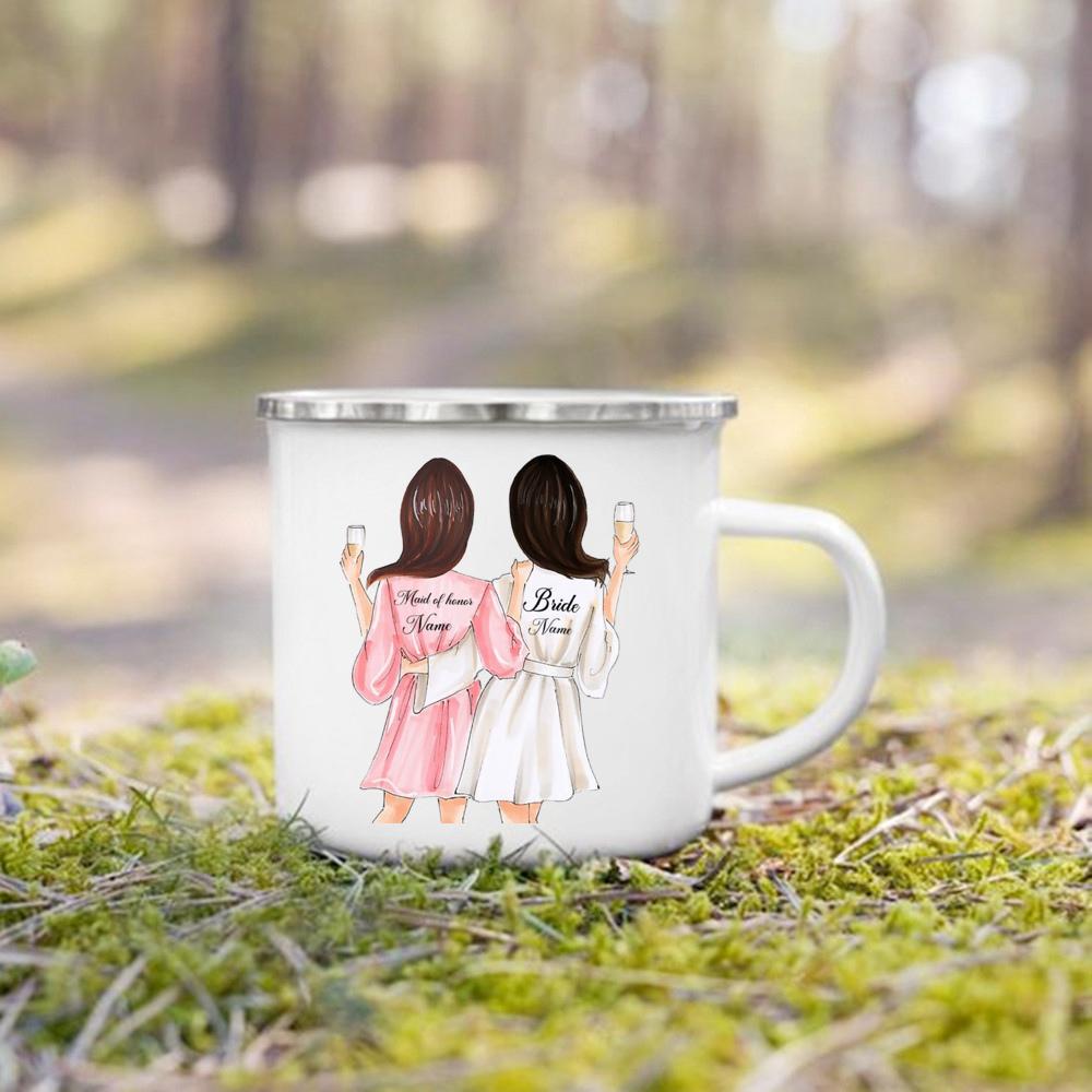 Personalized Enamel Mug Custom Name Tea Coffee Wine Mugs Bride Bridesmaid Cup Engagement Wedding Party Gifts for Maid of Honor
