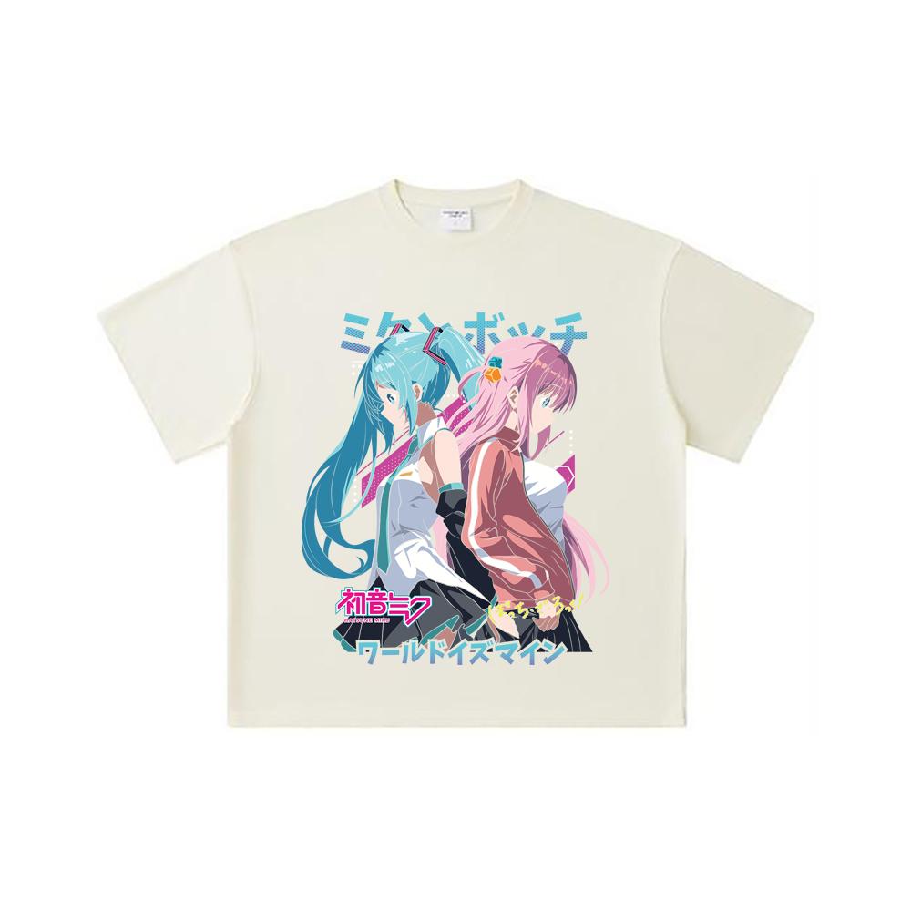 260 GSM Double Yarn 32 Count 100% Cotton Bocchi The Rock V3 Miku X Bocchi Print Unisex Heavy Cotton T Shirt