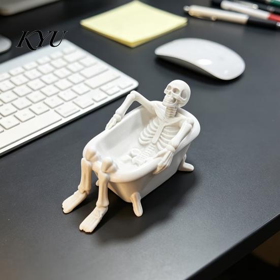 Funny Trick Toys Realistic Bathtub Skeleton Statue, Scary Prank Toy for Desk Haunted Unique Gift Friends House Decor, Spooky Mini Skull Ornament Party