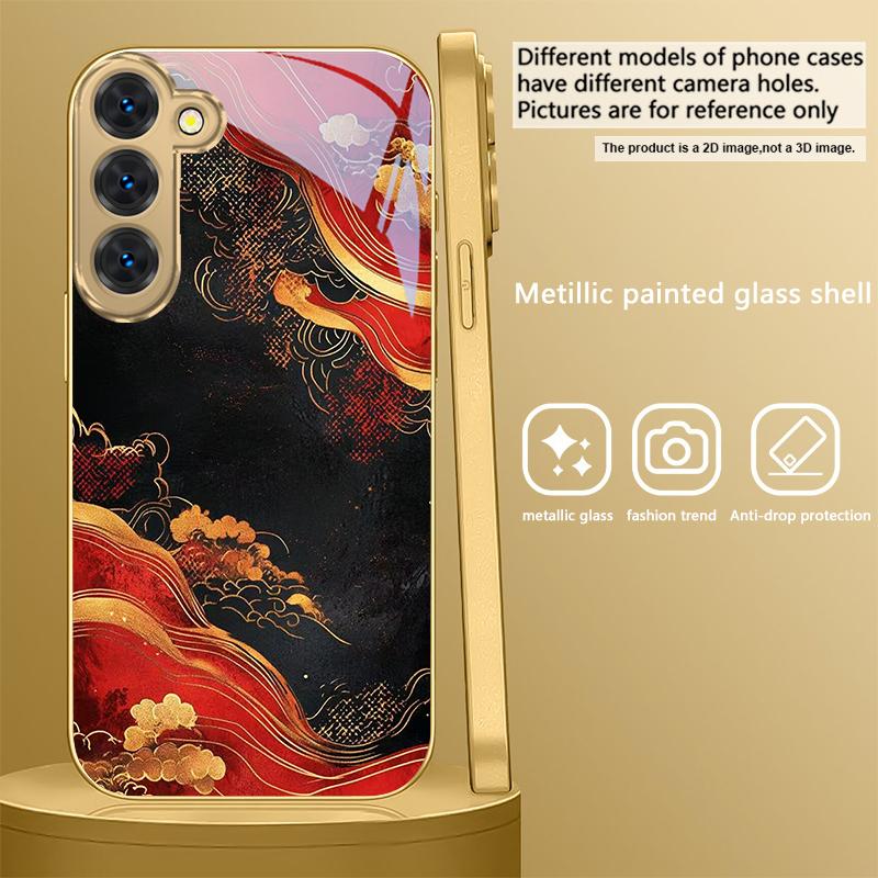 Red Vortex Pattern For Samsung Galaxy S26 S20 FE S21 Ultra S23 Plus S24 Ultra S25 S21+ S22Plus S26 S24 Golden Glass Phone Case