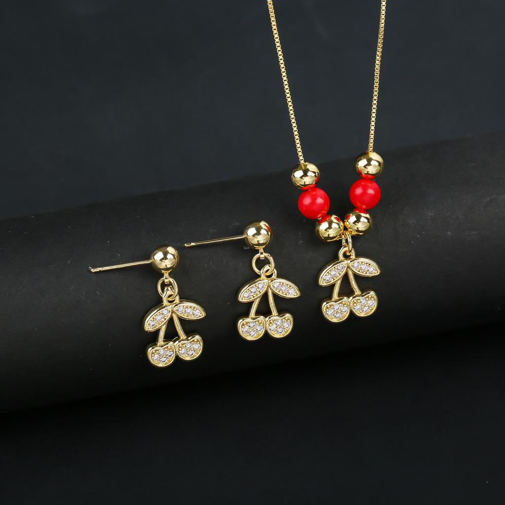 2pcs 22 Style Fashion Fruit Cherry Zircon Crystal Jewelry Set Earrings Necklace  For Women Female New Trend Party Jewelry Gift