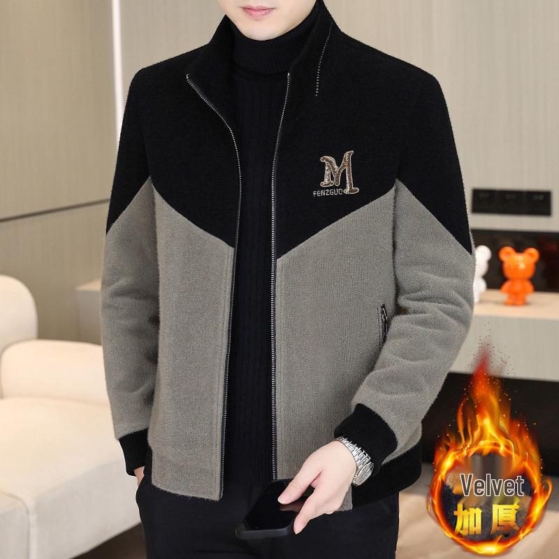 

Men s Fashionable Color Block Mink Velvet Jacket, Plus Velvet Thickened, Autumn Winter Short Coat, New Handsome Style. 2XL