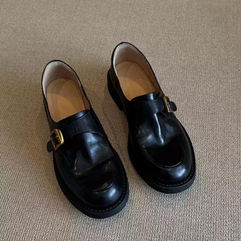 Fashion Hot Sale Women's Cow Leather Metal Buckle Round Toe Slip On Flat Shoes High Quality Soft Comfortable Loafers Casual Daily Famale