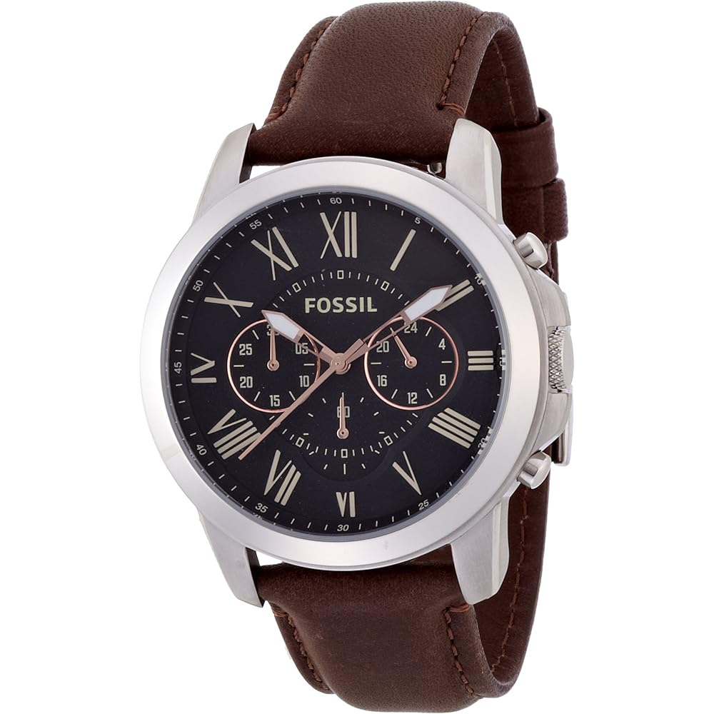 Fossil Grant FS4813 Men s Watch Analog Stainless Steel Brown Leather Strap