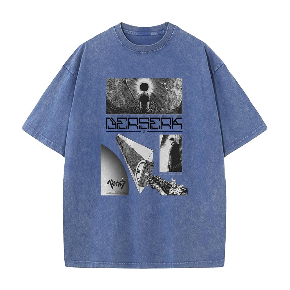 Anime Berserk Guts Graphic Tee Men Vintage Washed Tshirts Manga Street Casual Tshirt Harajuku Male Cotton Oversized T Shirt