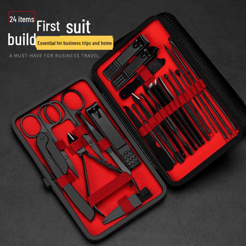 24-teiliges Nagel- & Pflegeset aus schwarzem Edelstahl