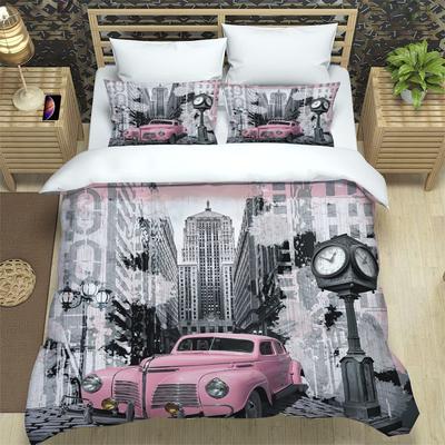 Set Letto 3 Pezzi Auto Classica Poster Vintage Tessile per la Casa Copripiumino Federa Ragazzo Bambino Adolescente Ragazza Set Copripiumini