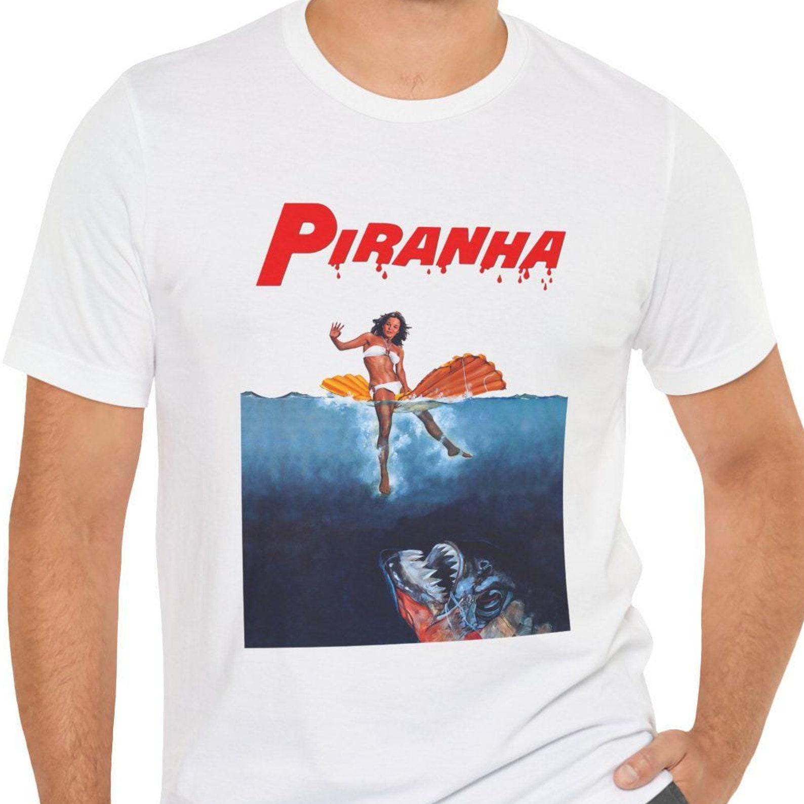 Piranha T-Shirt Short Sleeve Horror Movie Tee Black or White 3XL