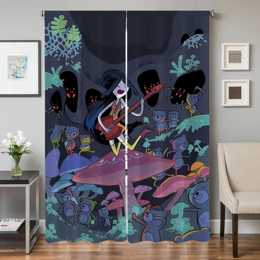 Zasłony Okienne Kuchenne do Salonu 2 Sztuki Zasłony Zaciemniające Zasłona na Drzwi A-adventure Time Przegroda Dekoracja Sypialni