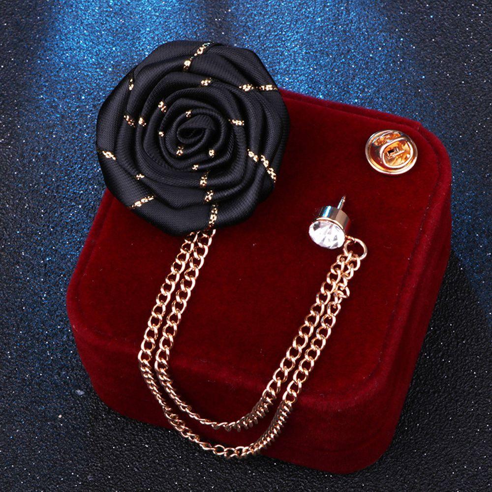 Korean Fashion Fabric Rose Men Tassel Ribbon Flower Lapel Pin Suit Brooches Brooch Pin