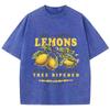 Cotton Women Acid Wash T-Shirts Premium Fresh Lemons Printing Tees Distressed Oversize O-Neck Short Sleeve Female Clothes