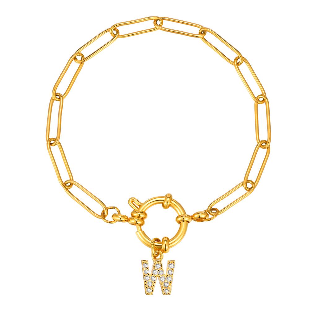Stainless Steel 18K Gold Fashion Small Square Chain Bubble Buckle Copper Material 26 Letter Bracelet Br-2167