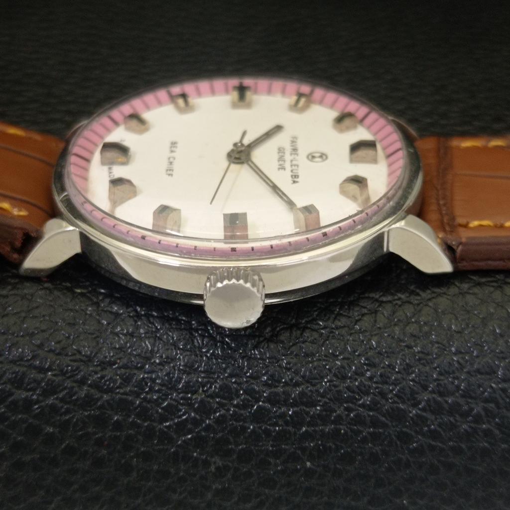 HAND-WINDING VINTAGE FAVRE LEUBA SEA CHIEF 253 SWISS MENS WHITE WATCH a703759-1