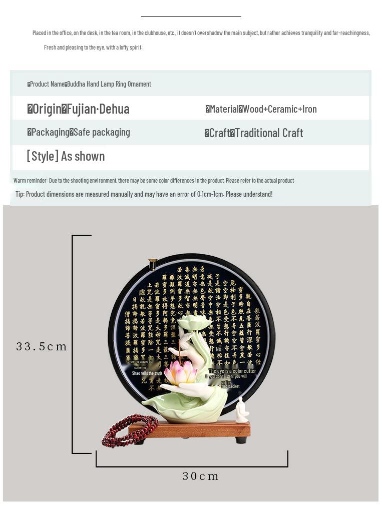 Zen Buddha Hand Ceramic Backflow Incense Burner with Light Ring and Heart Sutra Ornament for Indoor Decor
