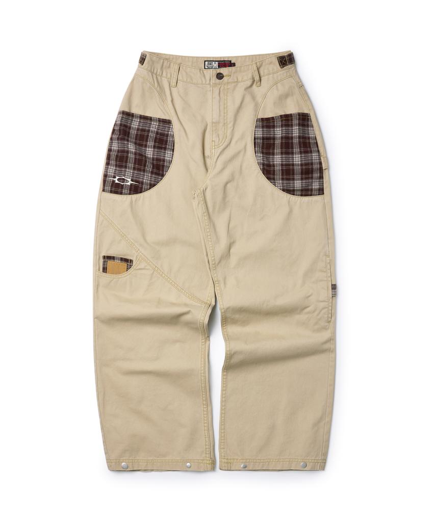 Lujeoseukeulleob Check Patch Wide Cotton Pants Beige