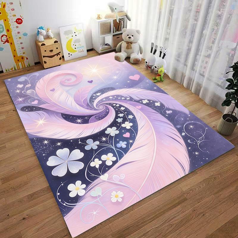 Abstract Purple and Pink Feather Pattern Carpet with Floral Design Suitable for Use As an Anti-slip for Living Room Bedroom Sofas