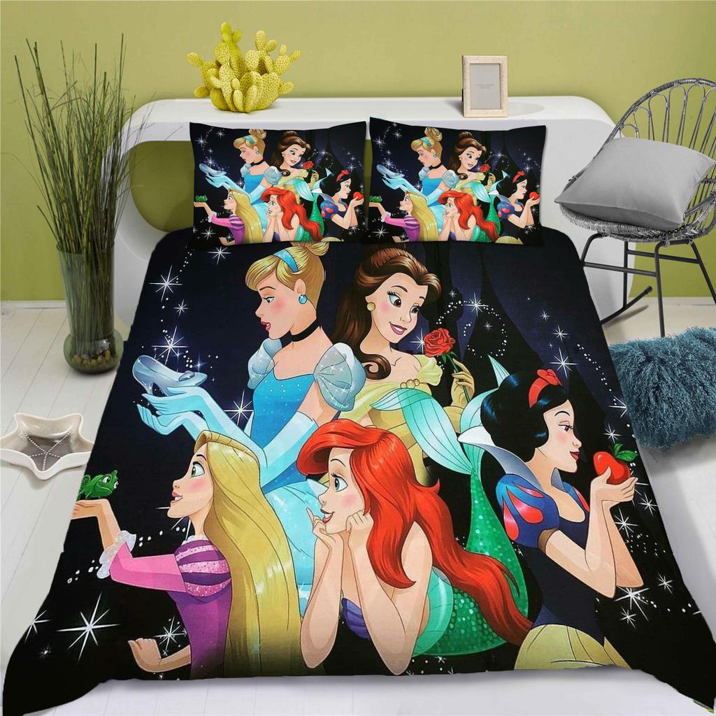 Disney Prinzessin Serie 100% Polyester Bettwäsche Set Bettbezug Für Zuhause 3-teiliges Set 1 Bettdeckenbezug Anime Niedlich Bedruckt Cartoon
