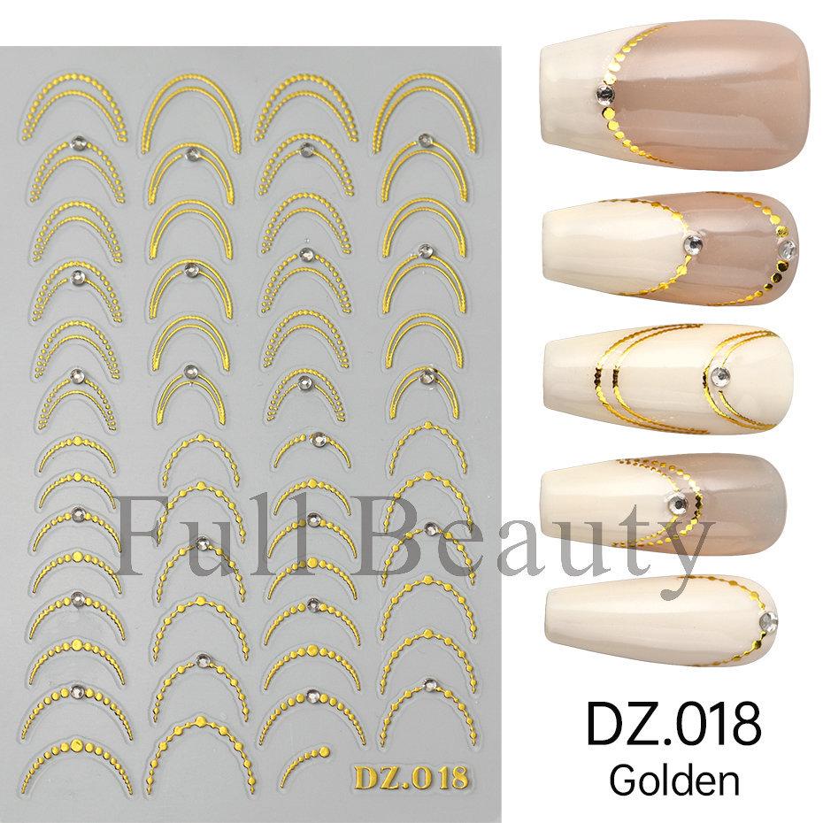 4PCS Gold Nail Art Stickers 3D Rhinestone Decals Colorful Sliders Manicure Decor Nail DIY