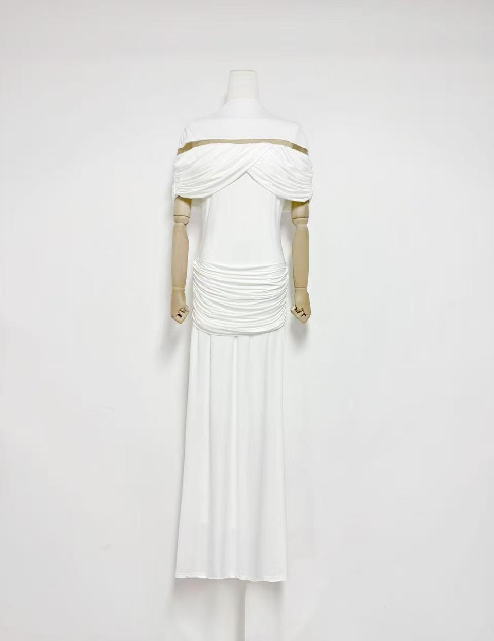 

Элегантное вязаное платье-пэчворк в европейском стиле - Стройнящее длинное платье для женщин 2026. S белый