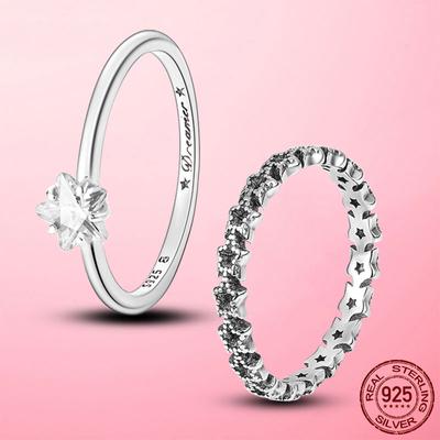 925 Sterling Silver Celestial Sparkling Star Solitaire Finger Ring For Women Wedding Engagement Rings Original Brand Jewelry
