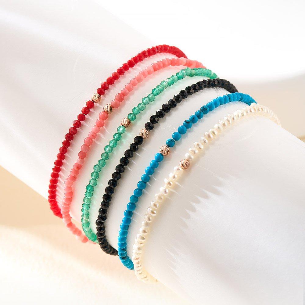 [Bnbgold] 14K/18K Petite Cut Ball Raw Stone Wish Bracelet Collection (6 Types)