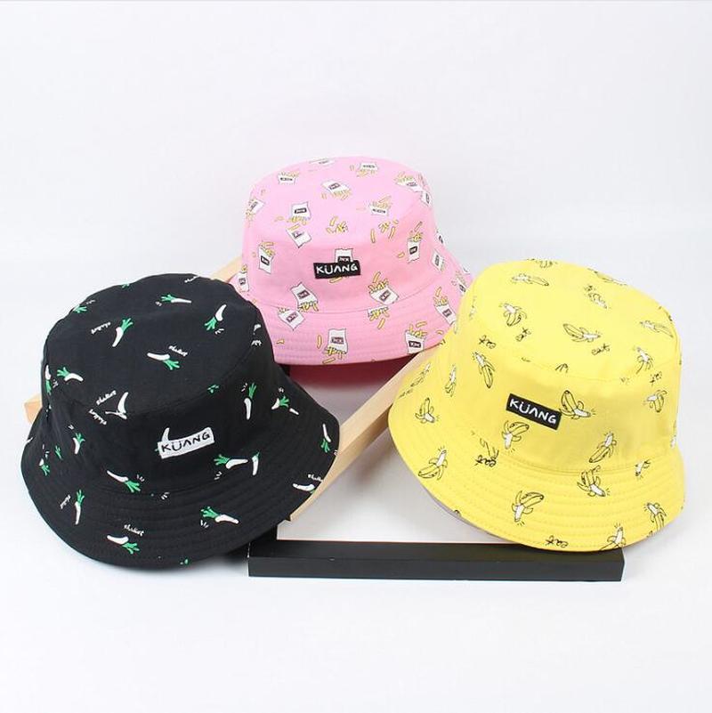Ins Hot banana chips Japanese retro style canvas Bucket hat women's double-sided Sun hat street casual couple basin hat