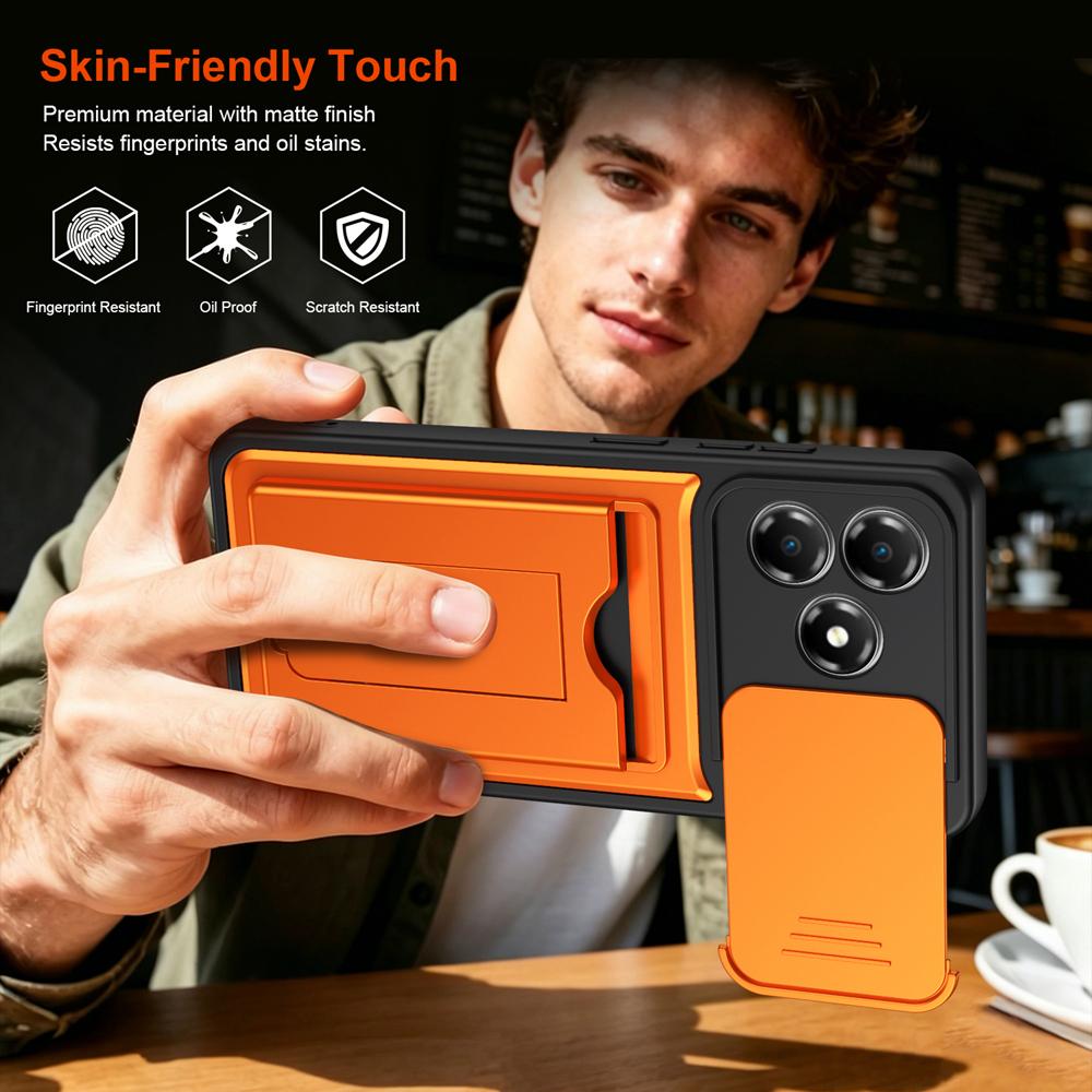 KEYSION Card Slot Holder Bag Phone Case for ZTE Blade A36 Slide Camera Protection Kickstand Shockproof Back Cover for Blade A36